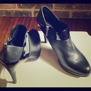 Black Leather and Patent Booties